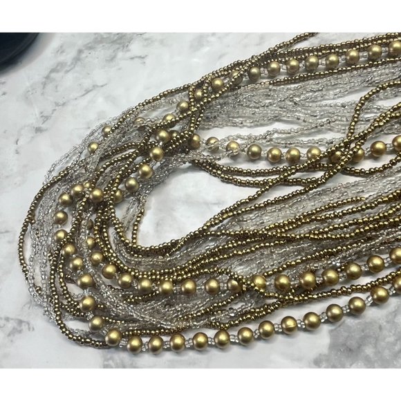 Vintage Beaded Multi Strand Necklace Seed Beads Gold Metal Tones 32" Long - Picture 2 of 8